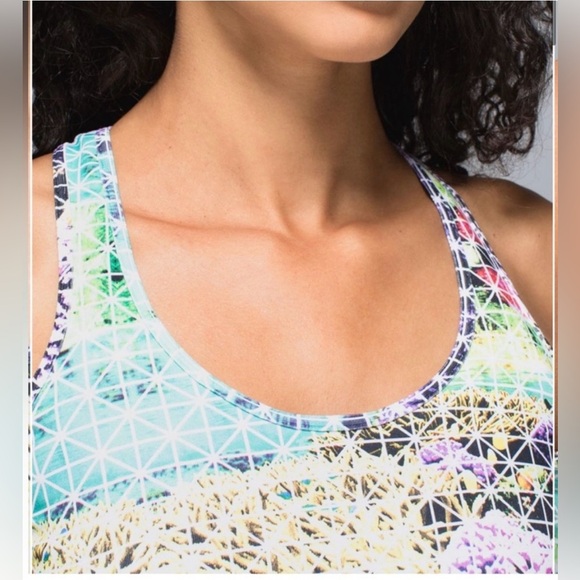 LULULEMON COOL RACERBACK TANK-PARADISE GRID VERY GREEN MULTI SIZE 4 - Picture 4 of 10